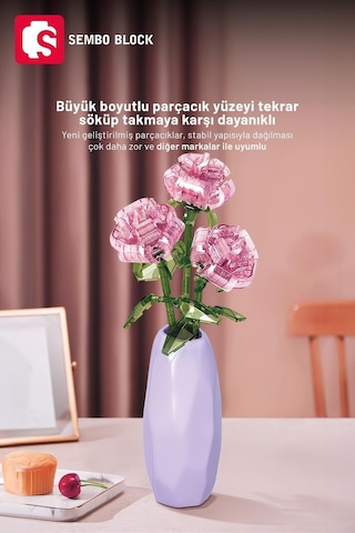 Crystal Rose Vazolu Dekoratif Güller 261 Parça Yapı Blokları ile Uyumlu 611066