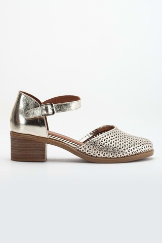 Analin Shoes Kadın Hakiki Deri Burnu Kapalı Delikli Sandalet Altın