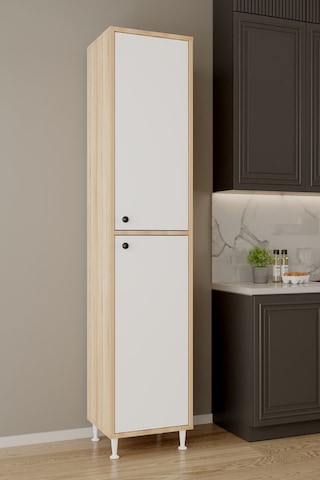 Aeka Ae-2027 Lina 2 Kapaklı Raflı Dar Yüksek Boy Banyo Çok Bölmeli Depolama Dolabı 40x180 Cm Çok Amaçlı Dolap Sonomo - Beyaz
