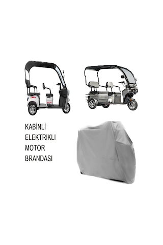 Arora Derya Pro Kabinli 3 Tekerlekli Motor Brandası Su Geçirmez Arka Canta Uyumlu