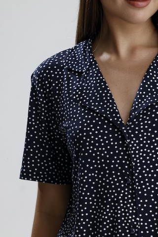 Kompedan Kadın Puantiye Desen Önden Düğmeli Pijama Takım Lacivert P. Laci