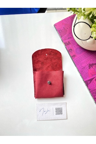 Noje El Yapımı Hakiki Deri Minimal Cüzdan Kırmızı Kırmızı - Bordo