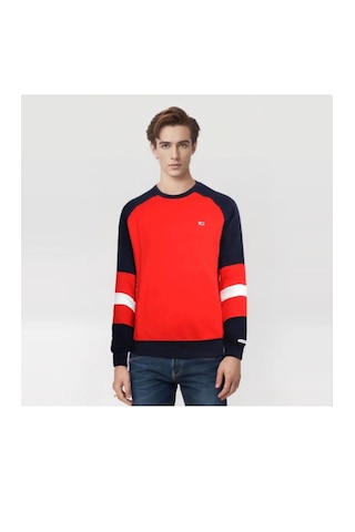 Tommy Hilfiger Erkek Sıfır Yaka Pike Kumaş Sweatshirt Kırmızı