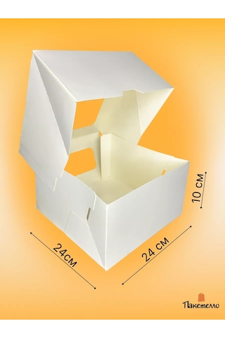 Paketello Pasta Kutusu - 240x240x100mm, Beyaz, Pencereli, 10 Adet 148186862