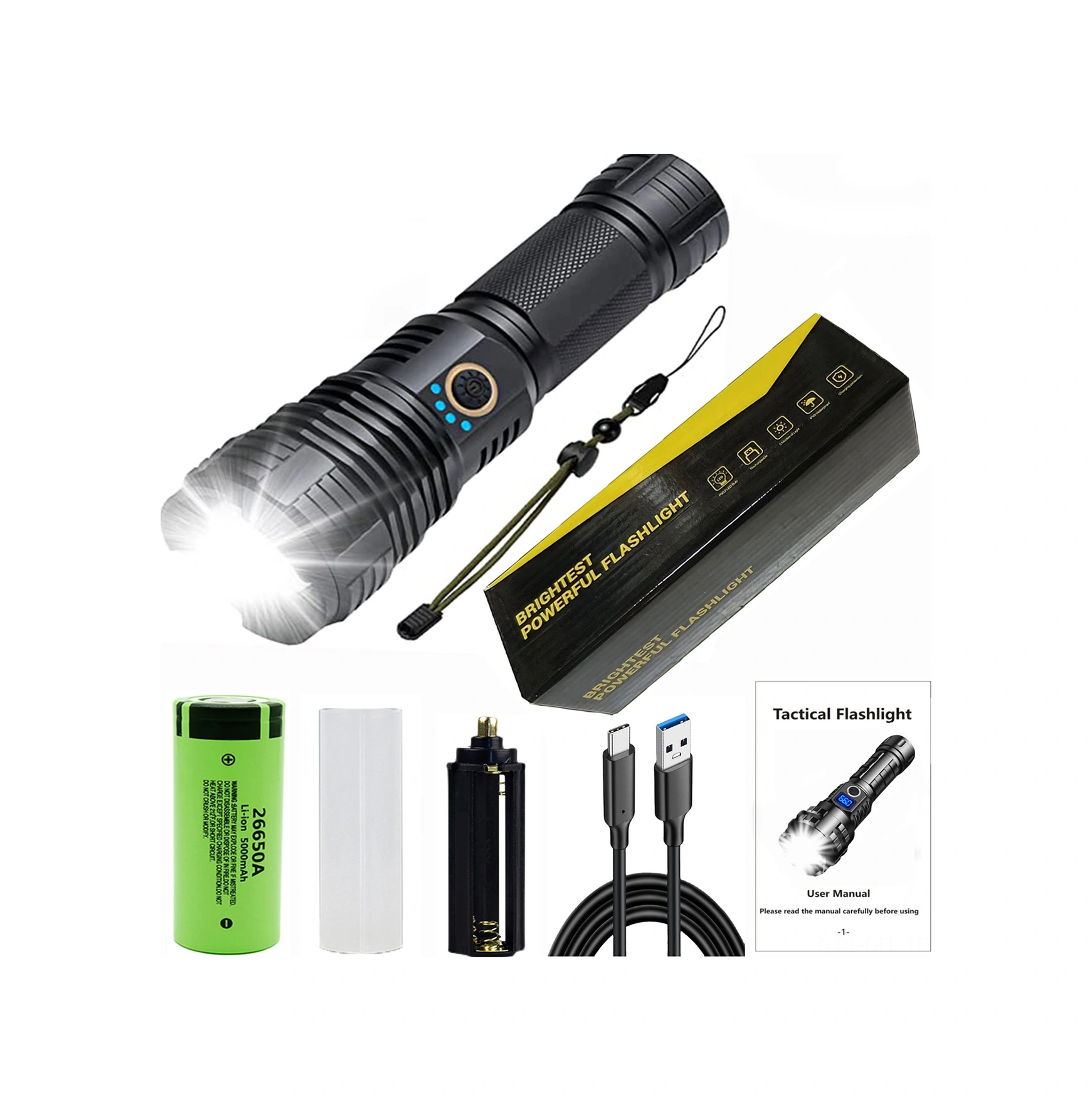 Dofolink Xhp70.2 Led Feneri: 5 Aydınlatma Modu, Geliştirilebilir Odak, 5000mah Pil, 24 Saat Kullanım Süresi, Type-c Şarj, Ipx7 Su Geçirmez Siyah