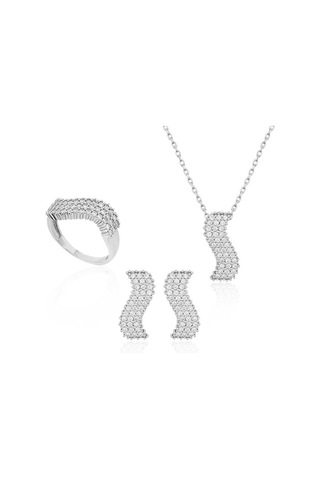 Gümüş Beyaz Taşlı Su Yolu Kadın Set (510776082)