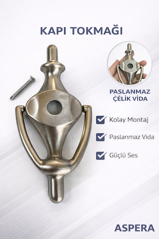 Çelik Kapı Taktak Kapı Tokmağı Dayanıklı Metal Kapı Vuracağı Modern Tasarım Kolay Montajlı Gümüş