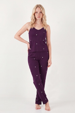 Lela Askılı V Yaka Lastikli Bel Fitilli Pijama Takımı Bayan Pijama Takımı 65780604 Mürdüm MÜRDÜM