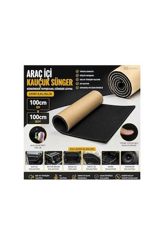 Araç İçi Kauçuk Sünger 6mm 100x100cm Kendinden Yapışkanlı Ses, Isı Ve Titreşim Yalıtım Süngeri