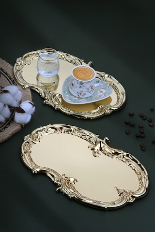 Artnova Karizma Desenli Gold Kahve Ve Sunum Tepsisi 6 Adet