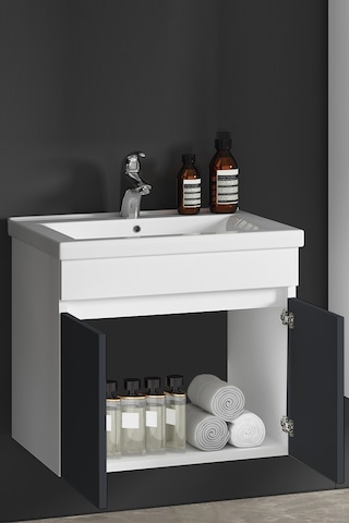 Çiğdem 80 Cm Beyaz-füme Balon Mdf Seramik Lavabolu Asma Banyo Alt Dolabı Beyaz - Füme