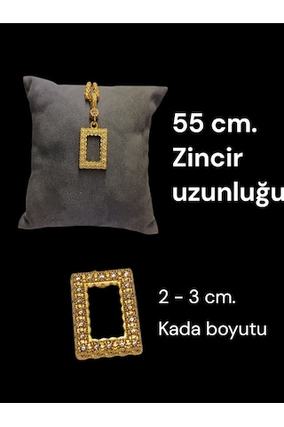 22 Ayar Altın Kaplama Zirkon Taşlı Çerçeve Kasa Kolye - 55 Cm Hasır Zincirli Gold