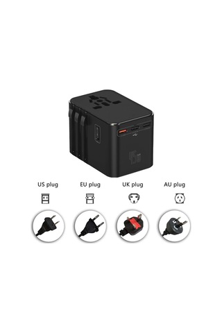 45w Şarj Cihazı Ve 2x Usb Ve 3x Type-c Girişli Universal Seyahat Adaptörü, Priz Dönüştürücü 200'den Fazla Ülke İle Uyumlu, Abd, İngiltere, Aus, Ab Çok Renkli