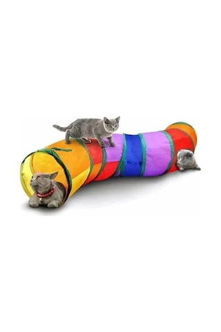 Kedi Oyun Tüneli Gökkuşağı Renkli Kıvrımlı Model