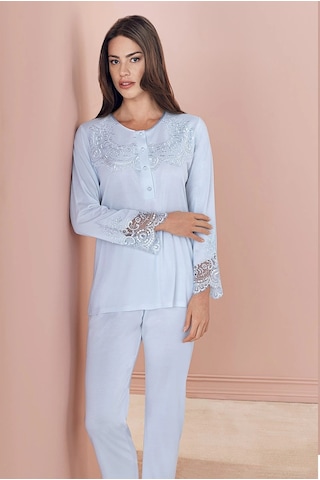 Espuar 757 Penye 3'lü Sabahlık Pijama Takımı - Mavi - L Mavi