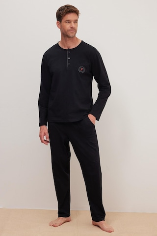 Tudors Erkek Standart Fit %100 Pamuk Bisiklet Yaka Beli Lastikli Siyah Pijama Takımı-37949 Siyah