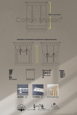 Naturel Potlu Perde Bohem Büzgü Bantlı Krem