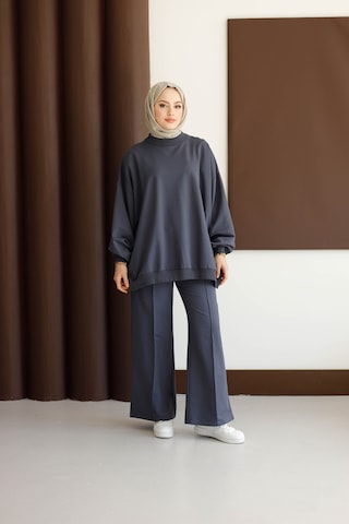 Moonsc Kadın Oversize 2 İplik Tesettür Takım Gri