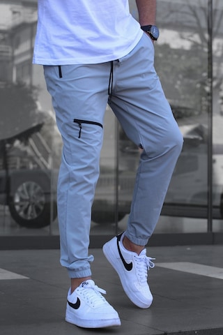 Madmext Boyalı Gri Fermuar Detaylı Paraşüt Jogger Pantolon Boyalı Gri