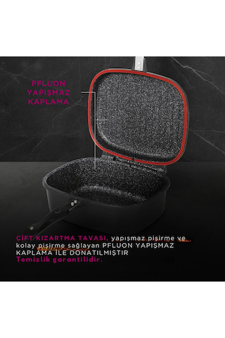 Foodies Collection Çift Kızartma Tavası, 30x24x12 Cm, Döküm Alüminyum Çok Renkli