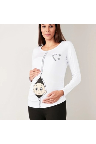 Bebegen Beyaz Bebek Baskılı Hamile Body Çok Renkli