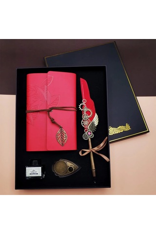 Mürekkepli Kalem Defter Seti Kırmızı