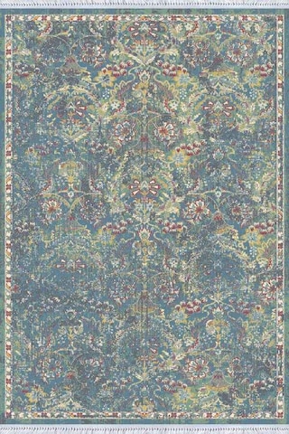 Mavi Vintage Dokuma Pamuk Tabanlı Kaymaz Kilim Klm335n11