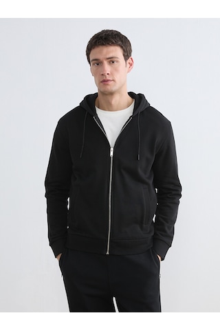 Lcw Vision Siyah Kapüşonlu Erkek Fermuarlı Sweatshirt