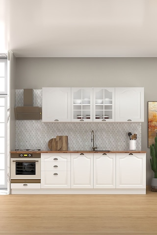 270 Cm Greena White Tezgahlı %100 Mdf Hazır Mutfak Dolabı Beyaz