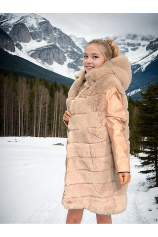 Kadın Suni Kürk Hakiki Deri - Somon Çok Renkli