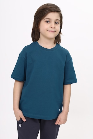 Toontoy Kids Toontoy Unisex Çocuk Baskılı Tişört Petrol Mavi