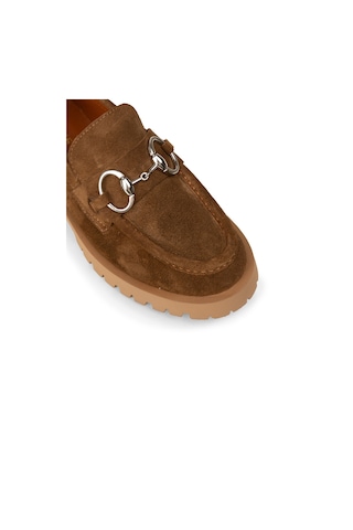 Deery Kadın Hakiki Süet Taba Renk Tokalı Loafer - 02037ztbac01