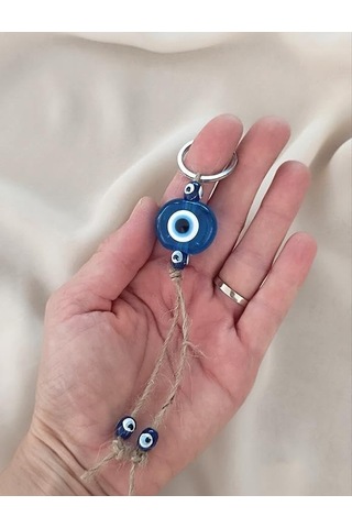 Nazar Boncuk Şeffaf Mavi Anahtarlık 5 Adet Kötü Göz Kovucu Ahşap Boncuklu Nazar Hand Made Hasır Nazarlı Anahtarl