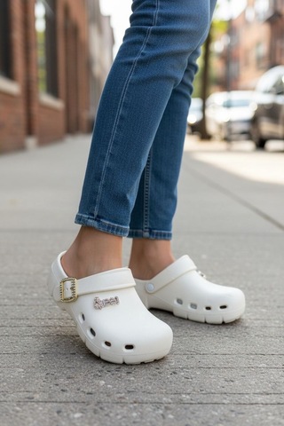 Calx Kadın Önü Kapalı Sabo Terlik Tokalı Rahat Günlük Crocs Tarzı Hafif Taban Terlik Bnt215 Bej