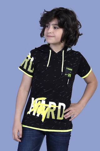Toontoy Kids Toontoy Erkek Çocuk Kapüşonu File Detaylı Armalı Tişört Siyah