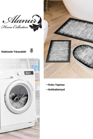 Dekoreko Kaymaz Taban Djt 3 Lü Banyo Paspas Takımı Star Pamuk Karışık Modern 1342 Siyah