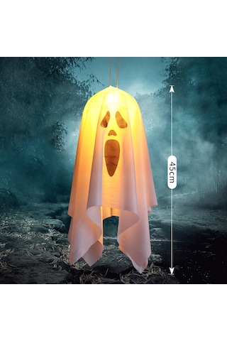 Mufunye Küçük Beyaz Çığlık Yüzü Led Işıklı Kumaş Hayalet Askı Lambası - Halloween Odası Stüdyo Atmosfer Dekorasyonu Beyaz