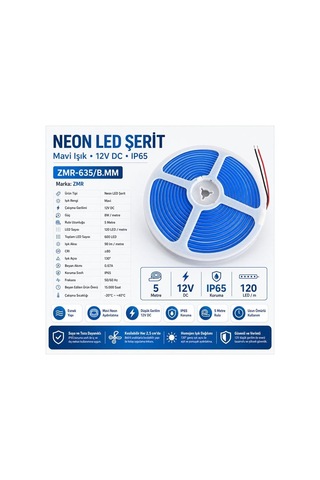 Zmr Zmr-635/b.mm Neon Led Şerit Mavi 12 Volt 120 Led Li 5 Metre Diğer