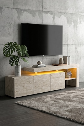 Luma Led Işıklı Tv Ünitesi 160 Cm - Modern Tv Sehpası Krem
