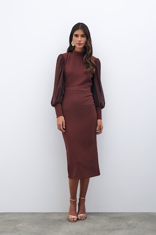 Sateen Midi Boy Kalem Etek - Kahve