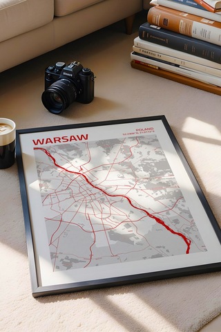 Varşova Polonya Warsaw - Poland Haritası Çerçeveli Tablo Lüks Salon Ofis Duvar Dekorasyon Tablo