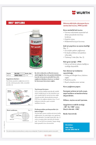 Würth Hhs Drylube Kuru Motor & Bisiklet Zincir Yağı 400ml Beyaz