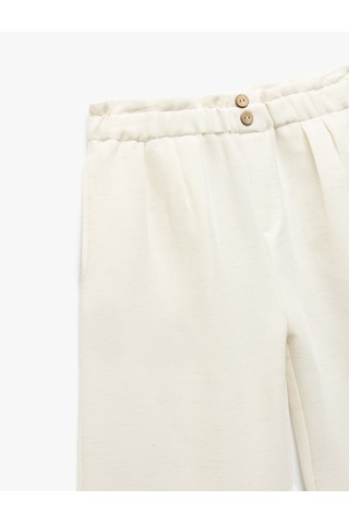 Koton Beli Lastikli Keten Ve Viskon Karışımlı Basic Pantolon Beyaz 5skg40018aw Beyaz