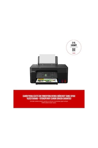 Canon Pıxma G3470 Çok Fonksiyonlu Renkli Mürekkep Tanklı Siyah Yazıcı/tarama + Fotokopi/wifi Canon