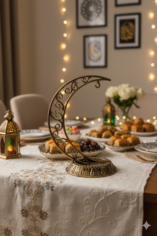 28 Cm Ramazan Dekoratif Masa Üstü Hilal Eskitme Gold Plastik Tabanlı Süs Diğer