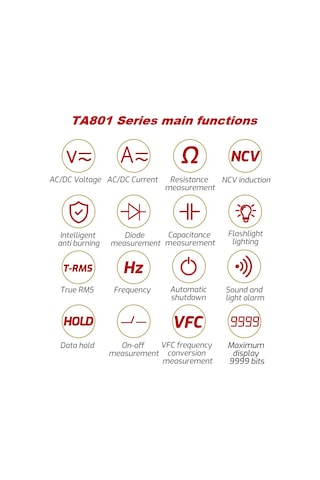 Reedark "profesyonel Tası Ta801c True Rms Otomatik Aralıklı Dijital Multimetre - Ncv, Ohm, Voltaj Ölçer"