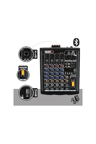 Midex MP-400 Amfili Power Mikser 2x200 WATT 4 Kanal (Bluetooth US Efekt Kayıt)