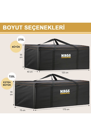 Haegs Bahçe Mobilya Minderi Saklama Çantası Hurç, Organizer, Düzenleyici Depolama Hurcu 725 Lt Siyah