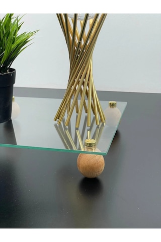 Ahşap Top Ayaklı Kare Şeffaf Pleksi Sunumluk Servis Düzenleyici 25 25cm Şeffaf