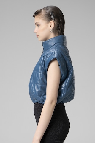 Mavi Dericlub Wm054 Gerçek Deri Kadın Şişme Yelek Mavi